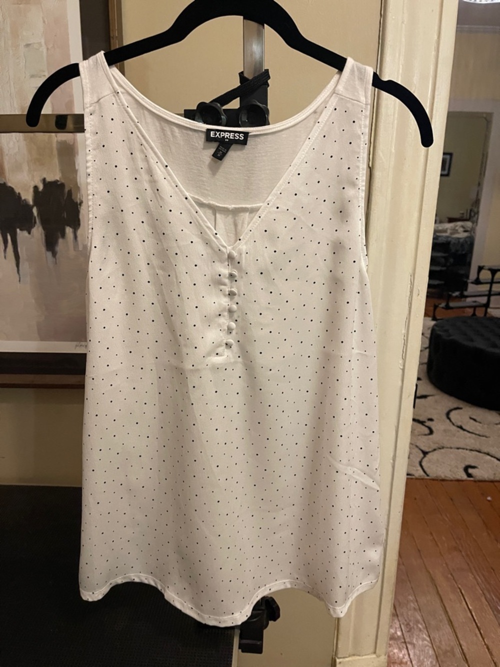 Express White Sleeveless Polka Dot V-Neck Top